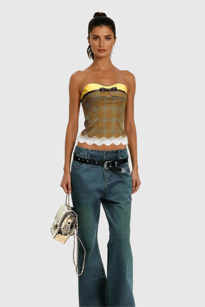 Shop  beautiful dress - Perfect for special occasions | Bernadine Plaid Lace Cropped Top