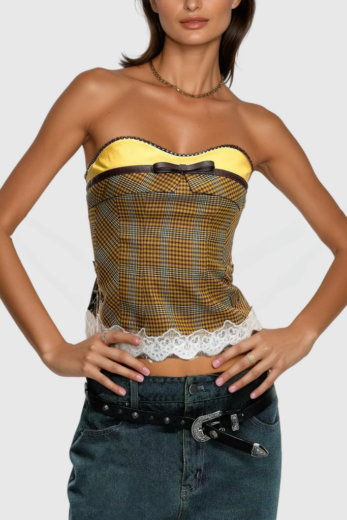 Shop  beautiful dress - Perfect for special occasions | Bernadine Plaid Lace Cropped Top