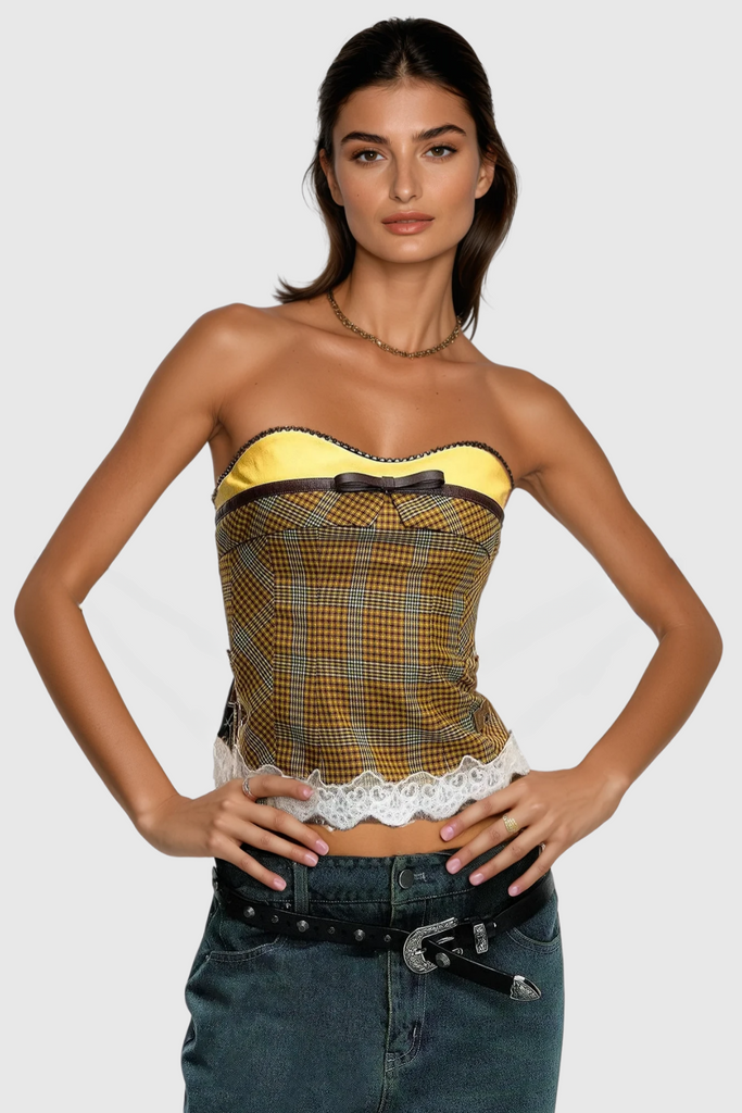 Shop  beautiful dress - Perfect for special occasions | Bernadine Plaid Lace Cropped Top