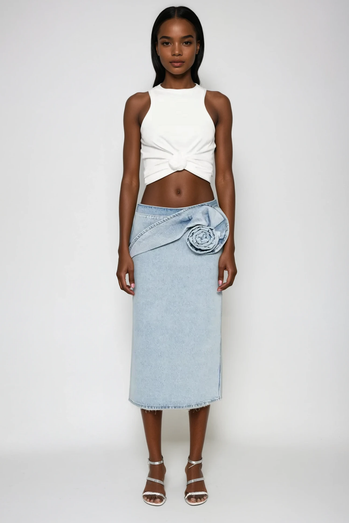 Stylish beautiful midi | Bernd Flower Deconstruct Denim Midi Skirt - Ideal for special occasions