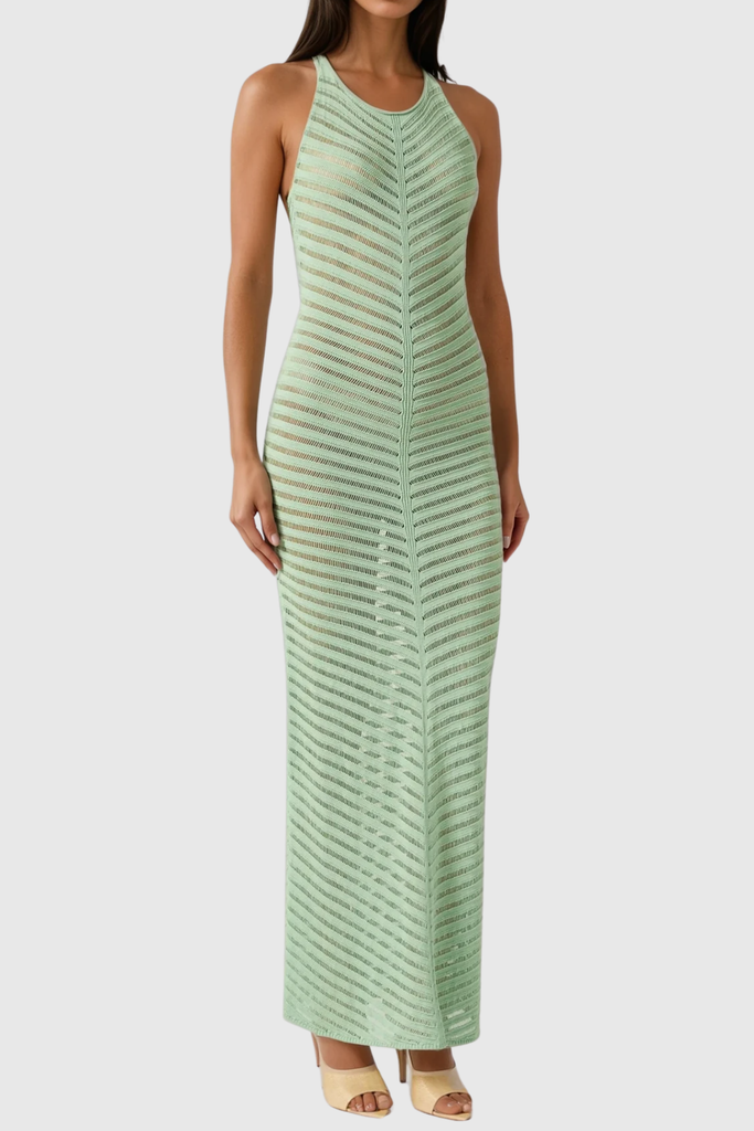 Berne Cutout Backless Sleeveless Maxi Dress In Green - Stylish green dress for special occasions | Buy Online