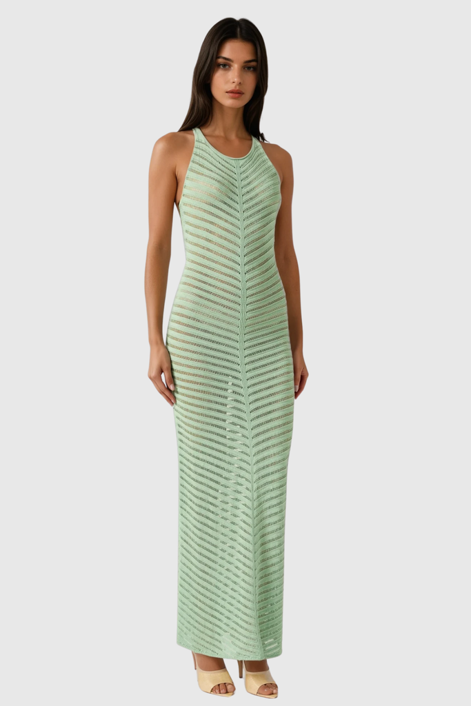 Berne Cutout Backless Sleeveless Maxi Dress In Green - Stylish green dress for special occasions | Buy Online