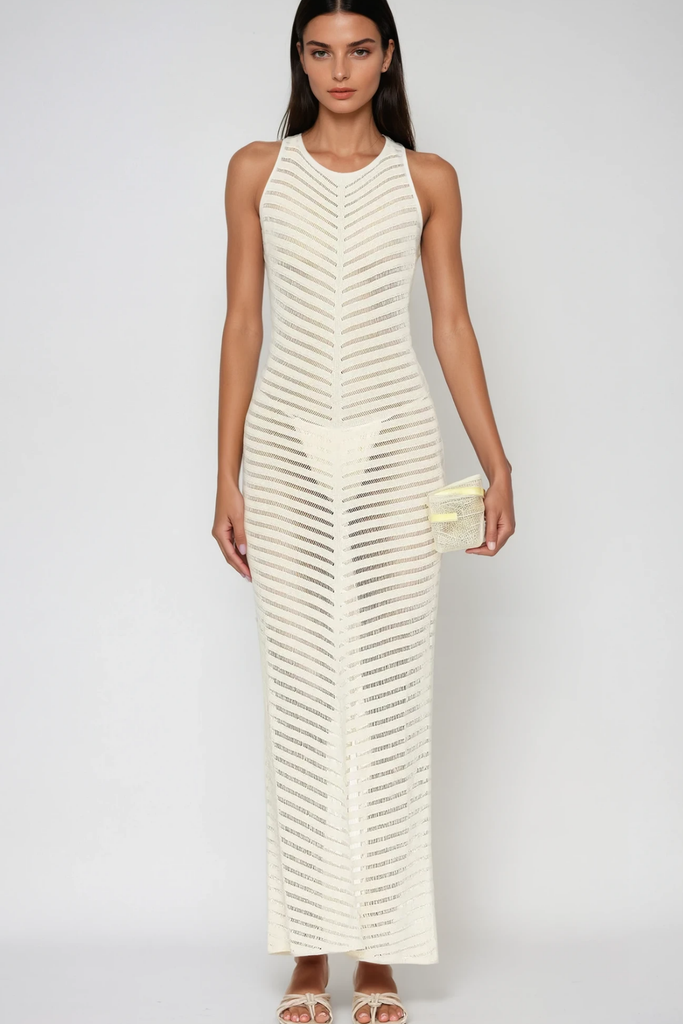 Stylish white dress | Berne Cutout Backless Sleeveless Maxi Dress In White - Ideal for special occasions