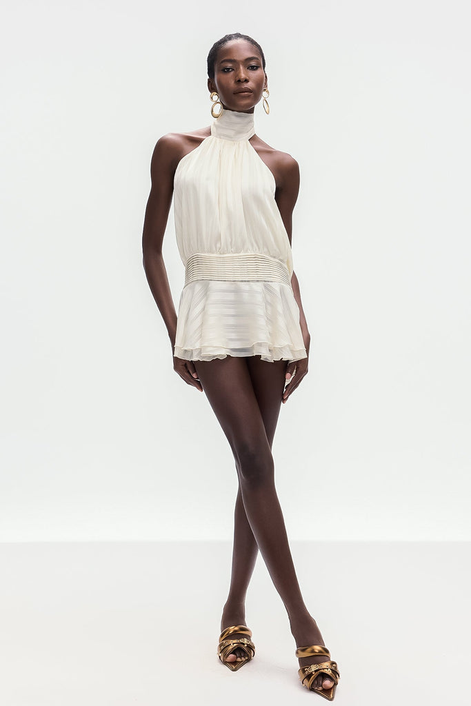 Stylish beautiful dress | Bernique Halter Neck Ruch Ruffle Mini Dress - Ideal for special occasions