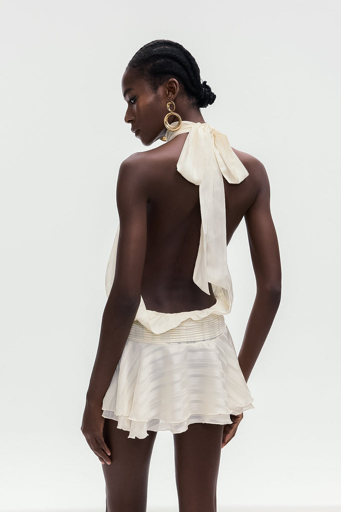 Bernique Halter Neck Ruch Ruffle Mini Dress - Stylish beautiful dress for special occasions | Buy Online