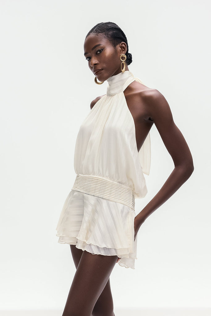 Bernique Halter Neck Ruch Ruffle Mini Dress - Stylish beautiful dress for special occasions | Buy Online