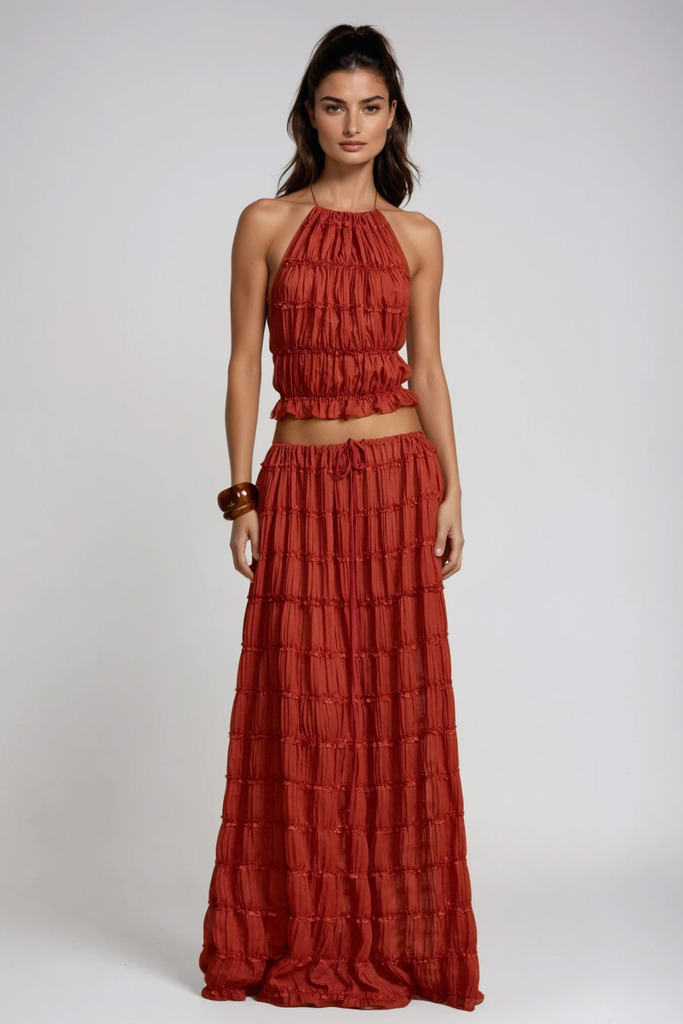 Bernt Ruch Backless Skirt Set In Red - Stylish red dress for special occasions | Buy Online