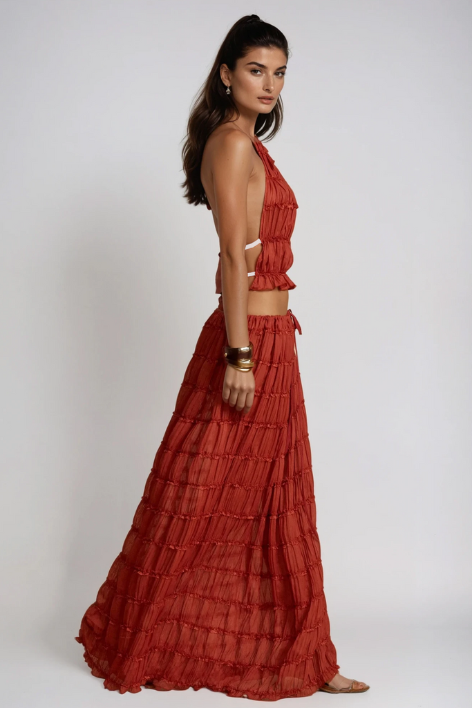 Shop  red dress - Perfect for special occasions | Bernt Ruch Backless Skirt Set In Red