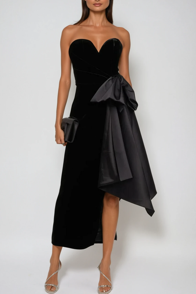 Shop  beautiful dress - Perfect for special occasions | Beroe Strapless Asymmetric Bow Split Maxi Dress