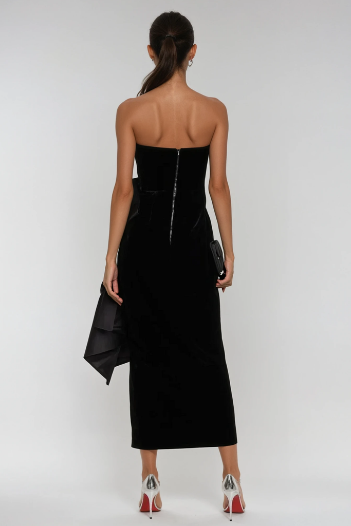 Stylish beautiful dress | Beroe Strapless Asymmetric Bow Split Maxi Dress - Ideal for special occasions