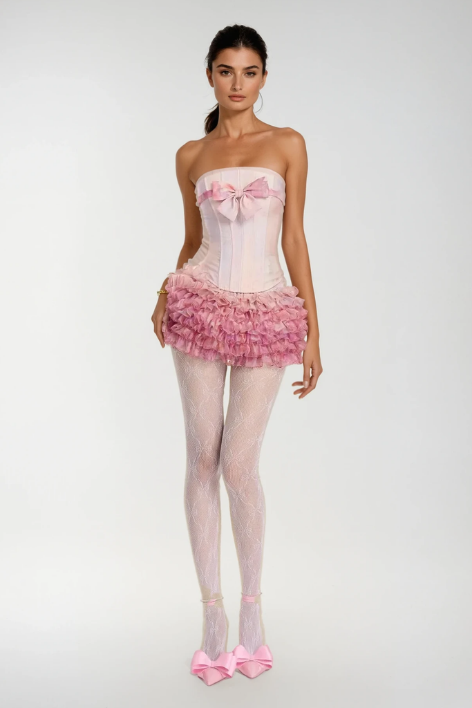 Stylish beautiful dress | Bert Strapless Bow Mesh Ruffle Skirt Set - Ideal for special occasions