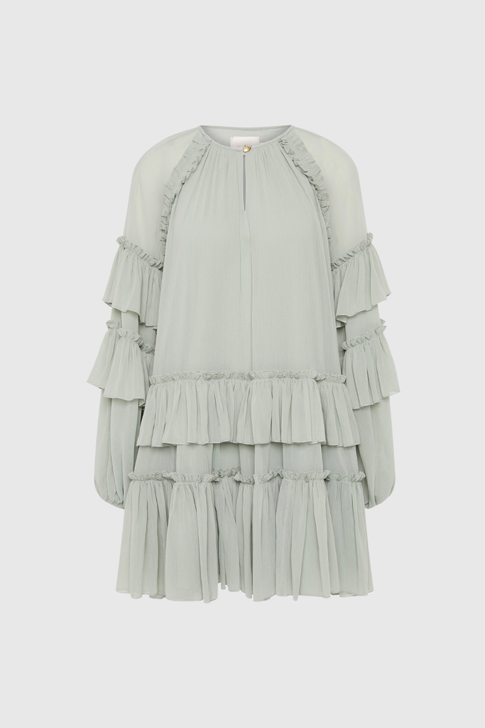 Stylish beautiful dress | Berta Balloon Sleeve Mesh Ruch Ruffle Mini Dress - Ideal for special occasions