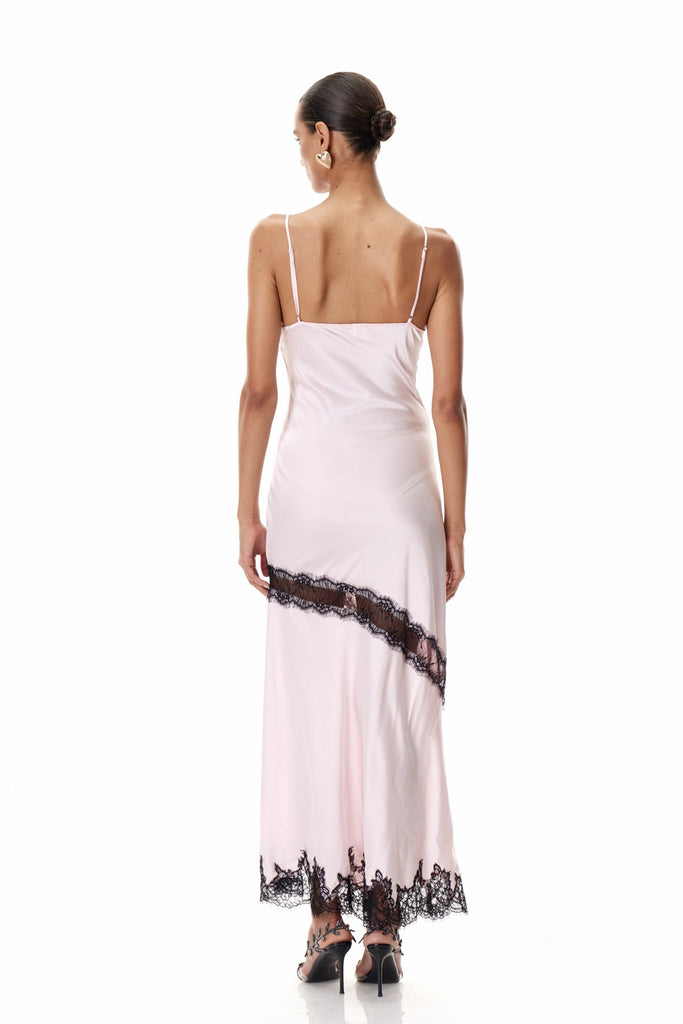 Shop  pink dress - Perfect for special occasions | Bess Lace Plunge Satin Maxi Dress In Pink