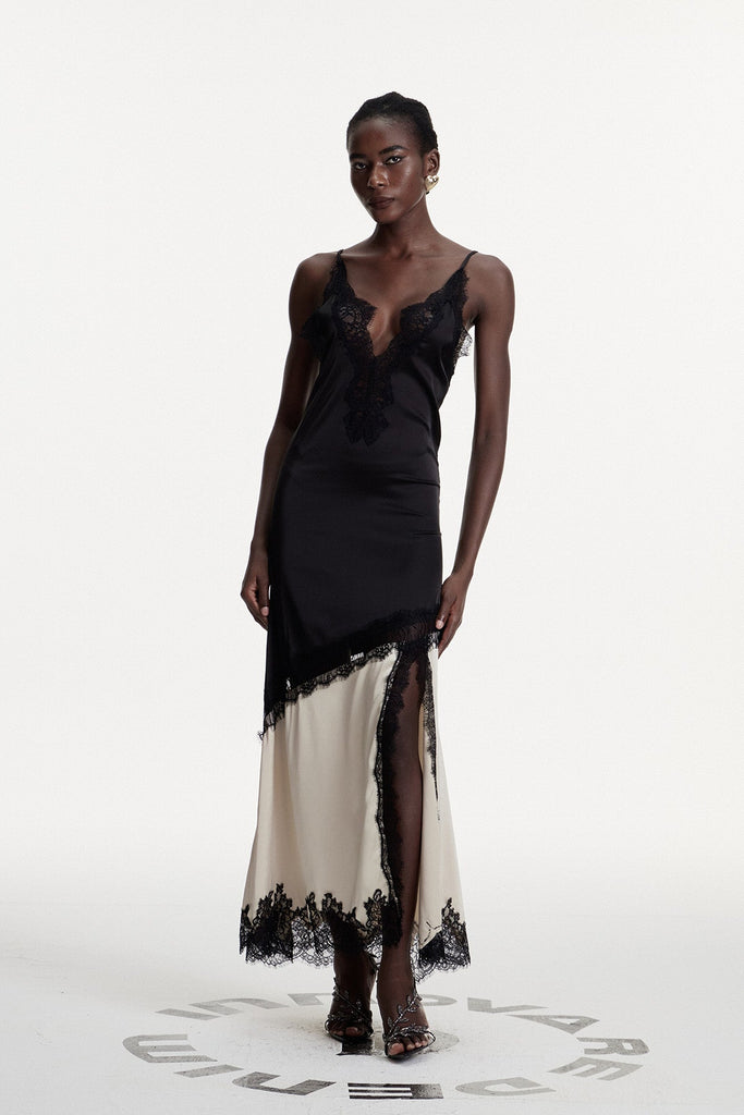 Stylish beautiful dress | Bess Lace Plunge Satin Maxi Dress - Ideal for special occasions
