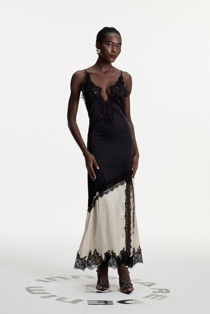 Bess Lace Plunge Satin Maxi Dress - Stylish beautiful dress for special occasions | Buy Online