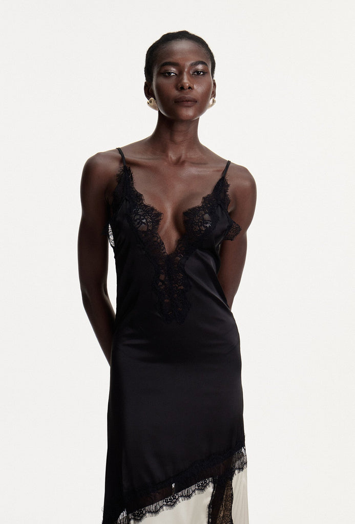 Stylish beautiful dress | Bess Lace Plunge Satin Maxi Dress - Ideal for special occasions