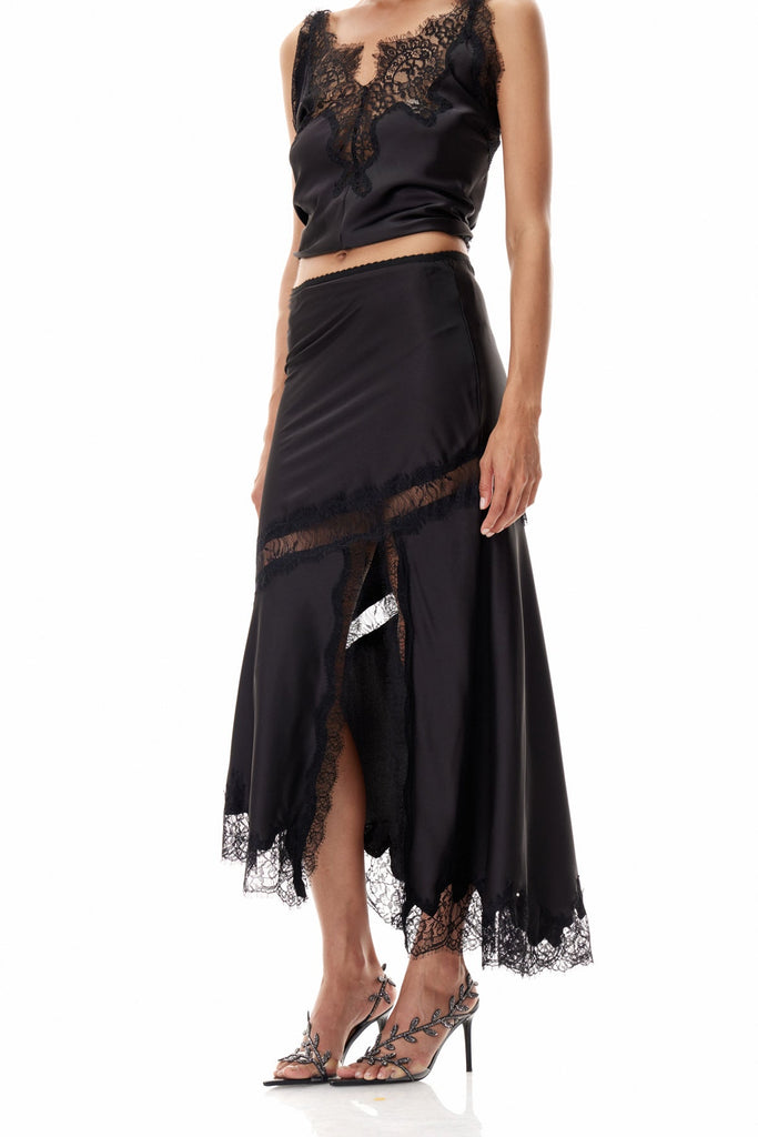 Stylish black dress | Bess Lace Satin Skirt In Black - Ideal for special occasions