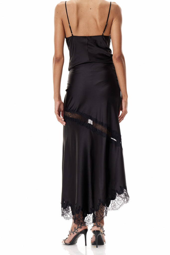 Bess Lace Satin Skirt In Black - Stylish black dress for special occasions | Buy Online
