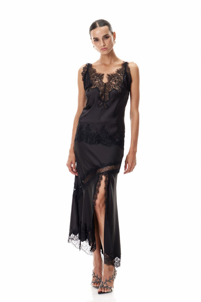 Stylish black dress | Bess Lace Satin Skirt In Black - Ideal for special occasions