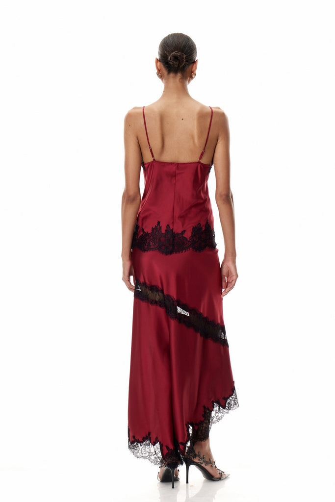 Bess Lace Satin Skirt In Red - Stylish red dress for special occasions | Buy Online