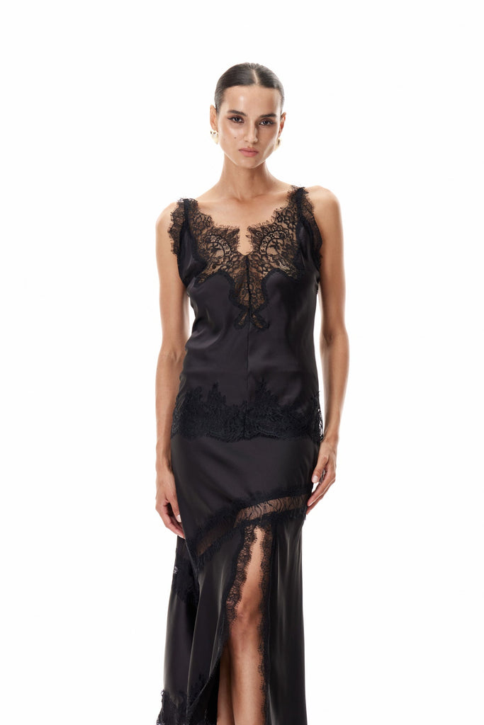 Stylish black dress | Bess Lace Satin Top In Black - Ideal for special occasions