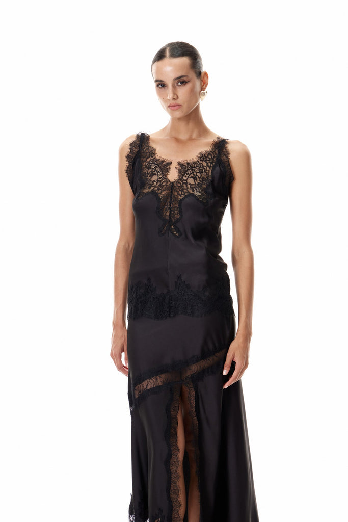 Bess Lace Satin Top In Black - Stylish black dress for special occasions | Buy Online