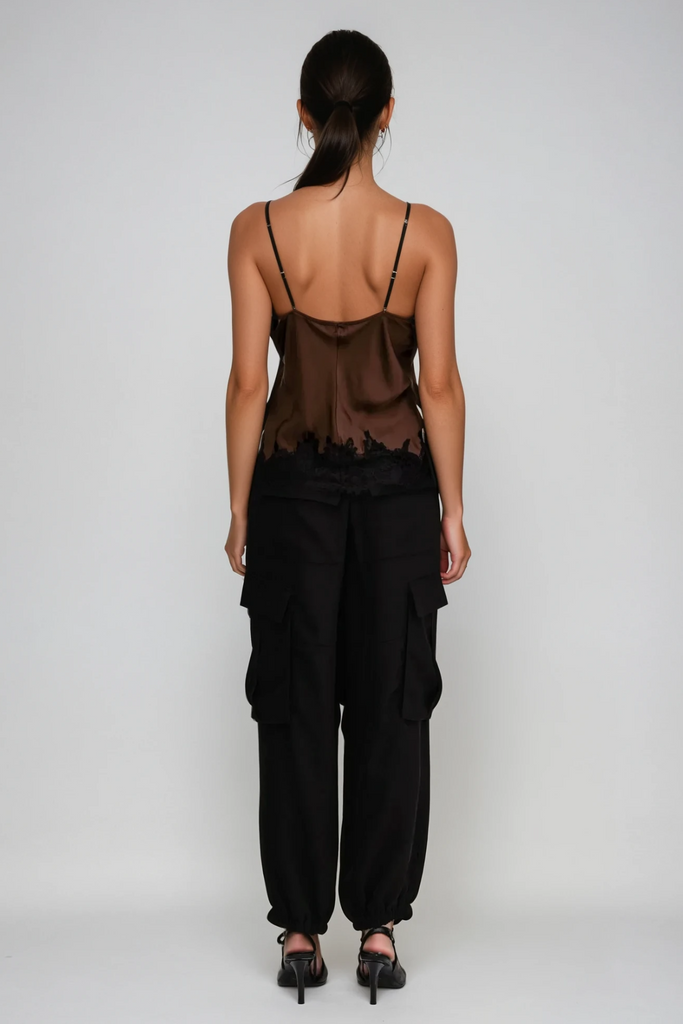 Bess Lace Satin Top In Brown - Stylish brown dress for special occasions | Buy Online