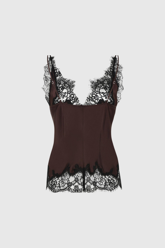 Stylish brown dress | Bess Lace Satin Top In Brown - Ideal for special occasions