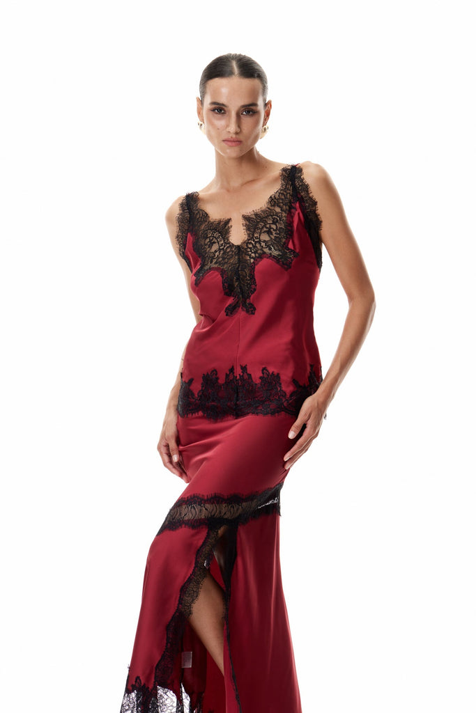 Shop  red dress - Perfect for special occasions | Bess Lace Satin Top In Red