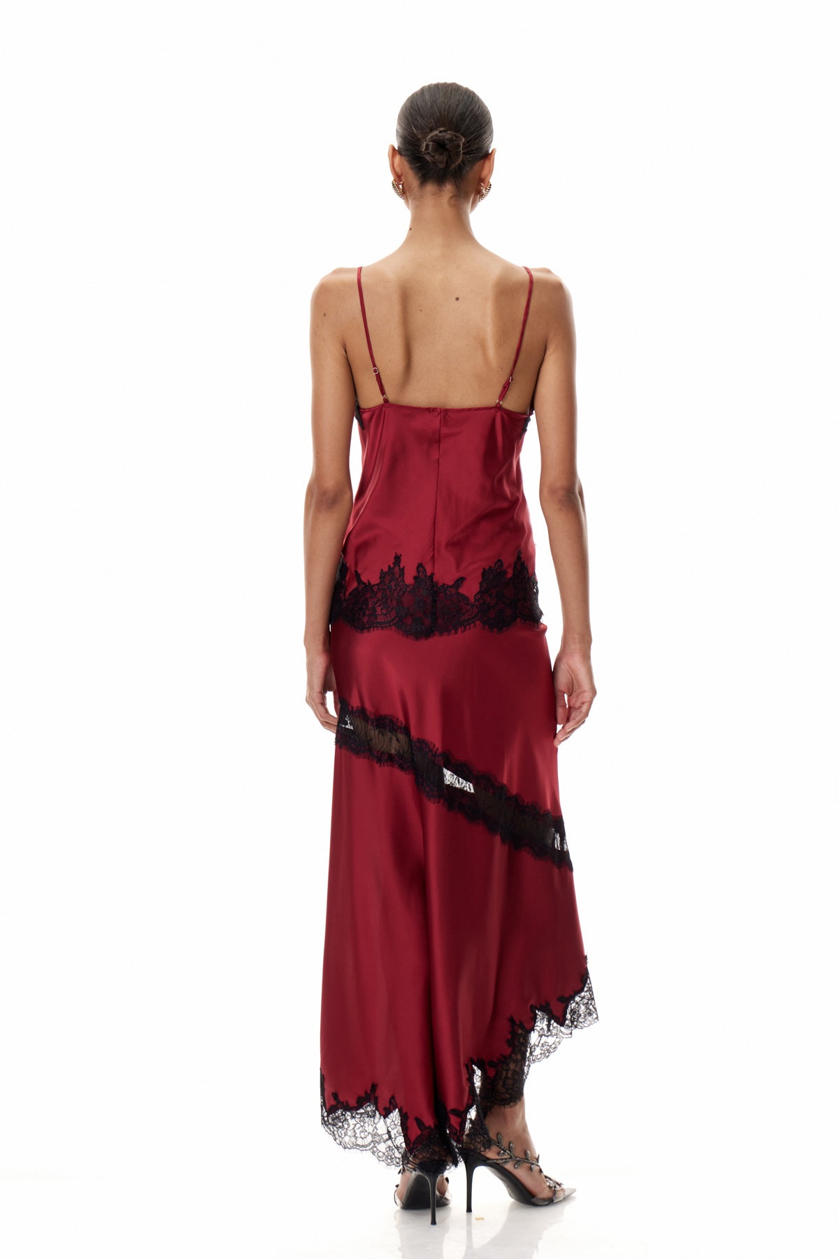 Bess Lace Satin Top In Red