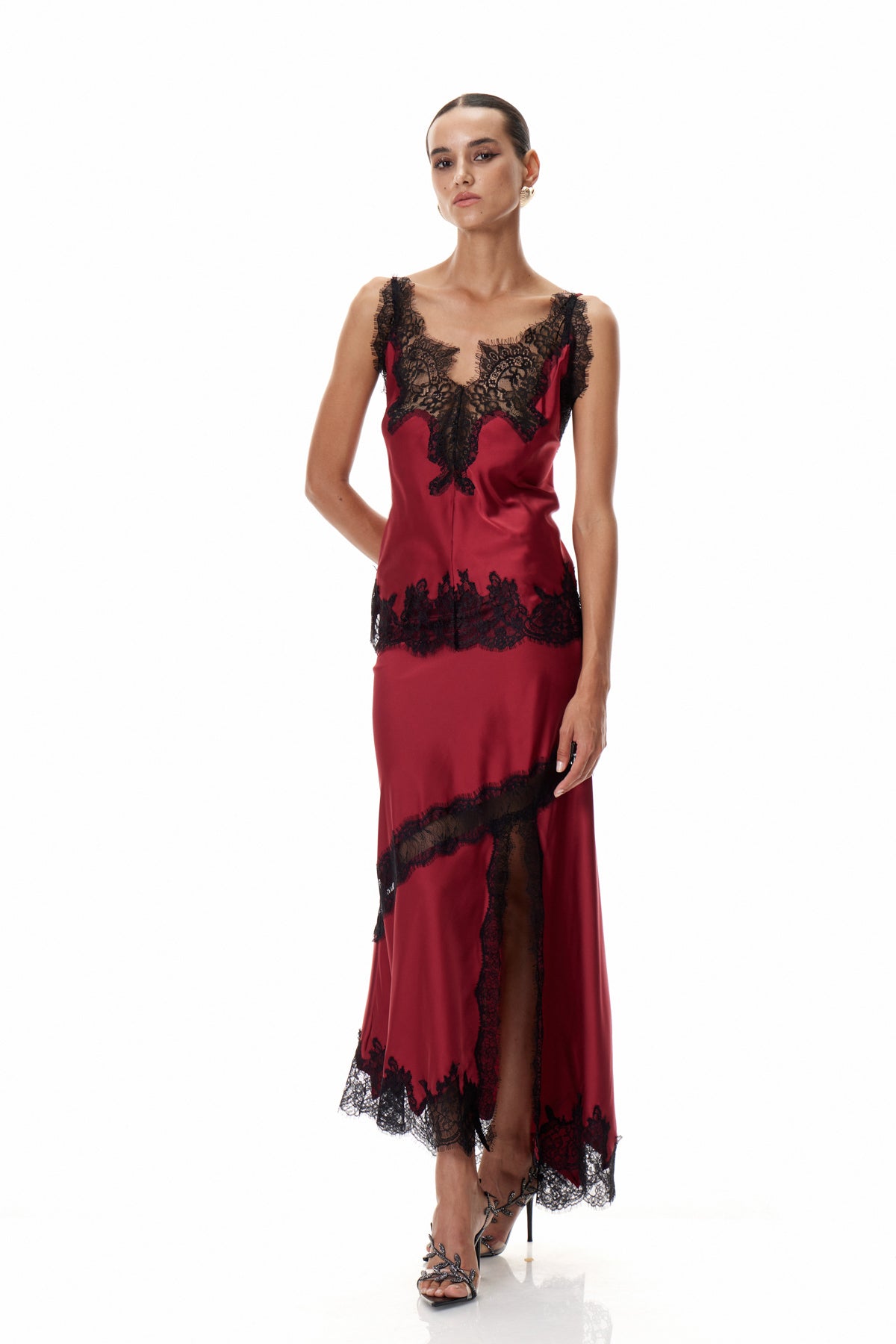 Bess Lace Satin Top In Red