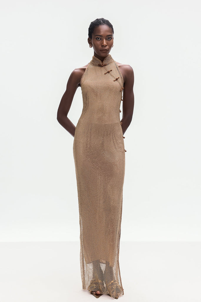 Shop  beautiful dress - Perfect for special occasions | Beste Gold Rhinestone Qipao Dress