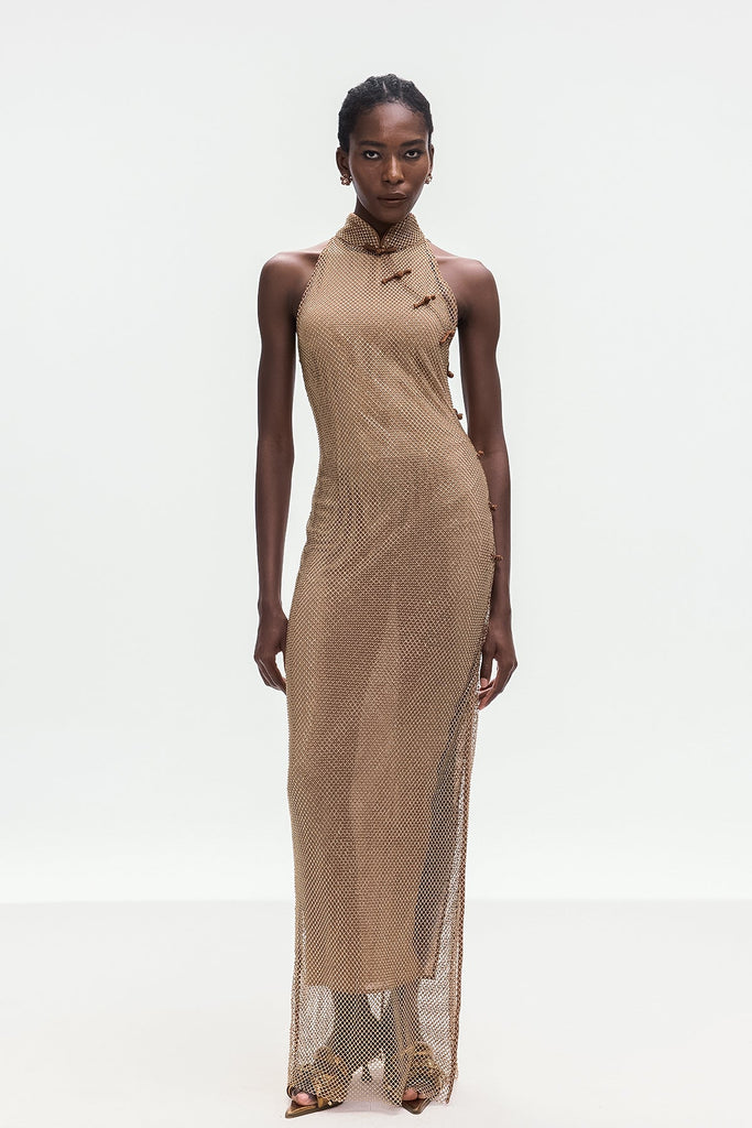 Shop  beautiful dress - Perfect for special occasions | Beste Gold Rhinestone Qipao Dress