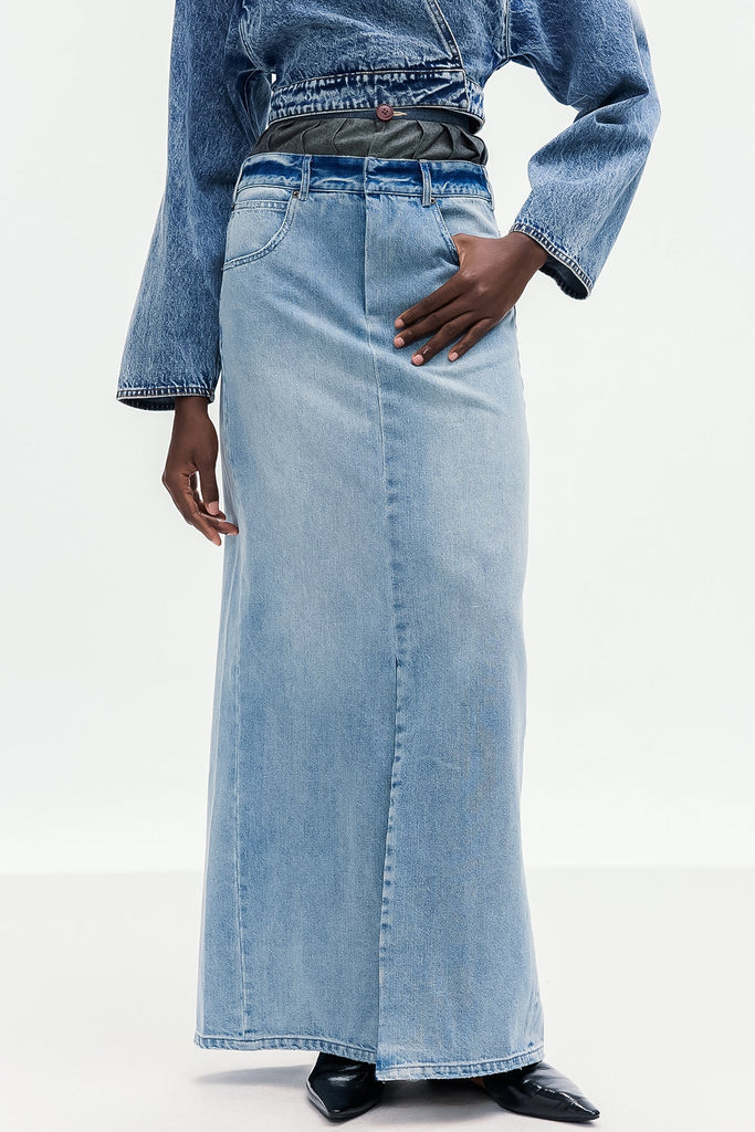 Stylish beautiful maxi | Beth Deconstruct Split Denim Maxi Skirt - Ideal for special occasions