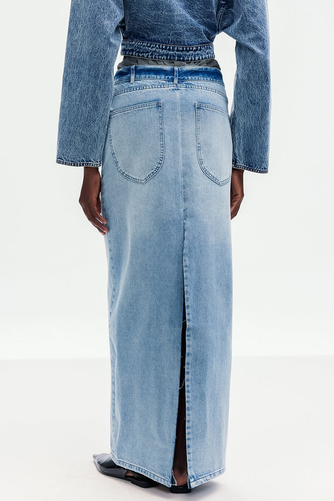 Beth Deconstruct Split Denim Maxi Skirt - Stylish beautiful maxi for special occasions | Buy Online