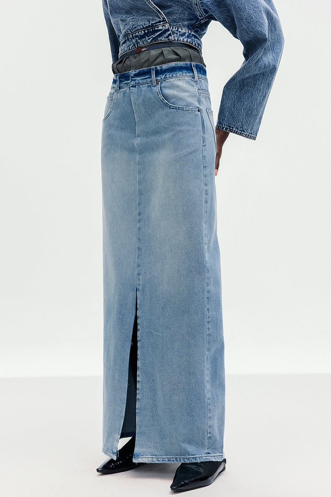 Beth Deconstruct Split Denim Maxi Skirt - Stylish beautiful maxi for special occasions | Buy Online