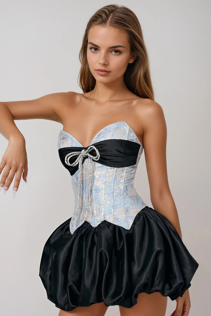 Bethari Strapless Corset Puffy Mini Dress - Stylish beautiful dress for special occasions | Buy Online