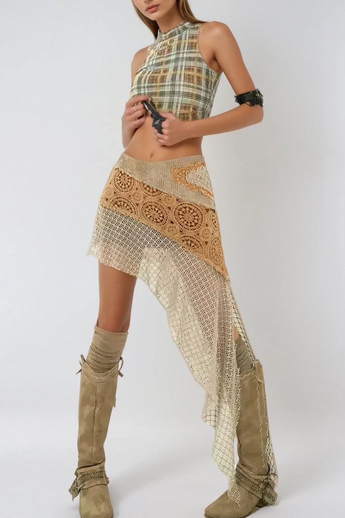 Stylish beautiful mini | Bethwyn Asymmetric Floral Deconstruct Knit Mini Skirt - Ideal for special occasions