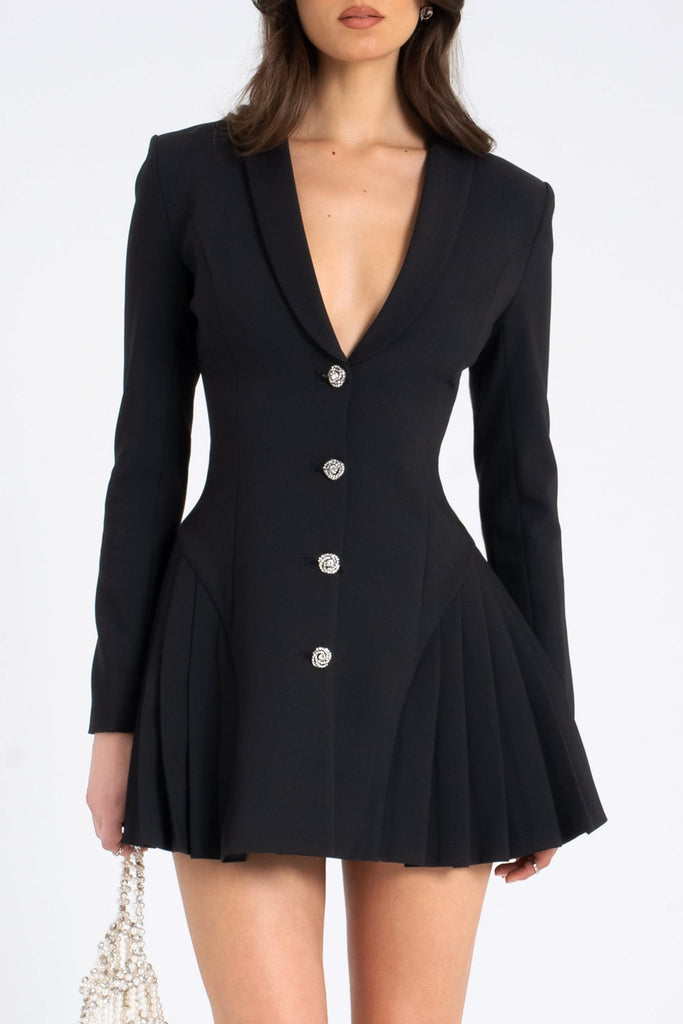 Stylish black dress | Beulah Pleate Blazer Mini Dress - Black - Ideal for special occasions