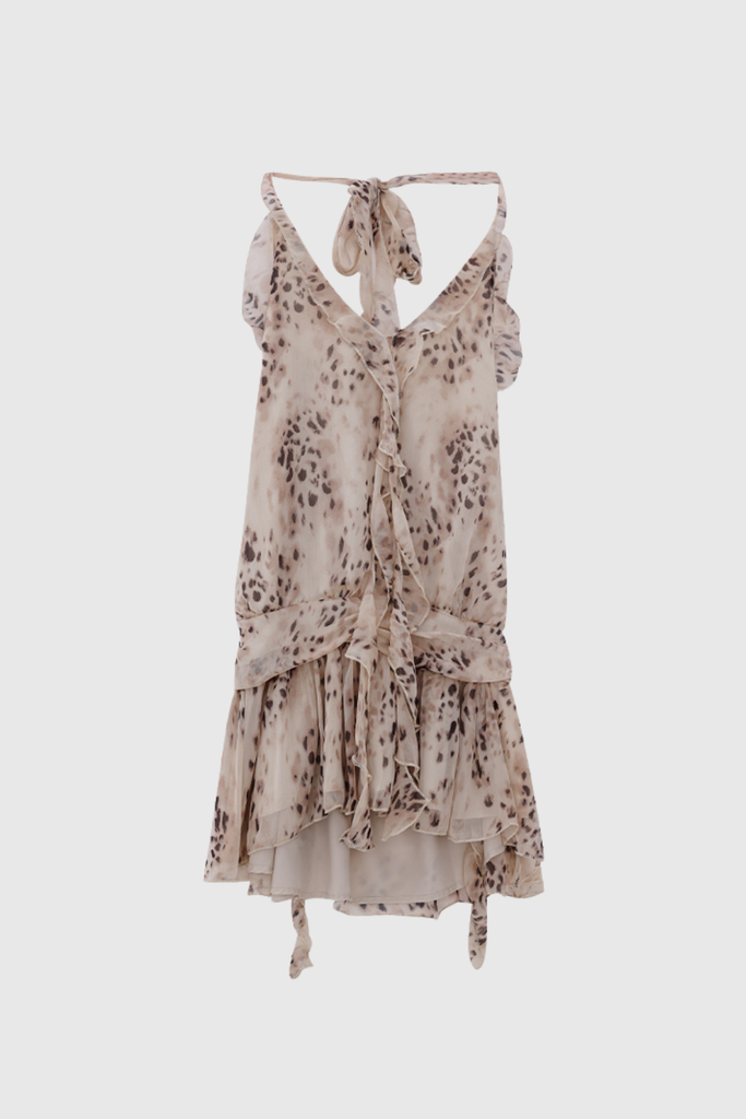 Beyza Leopard Halter Neck Ruch Mini Dress - Stylish beautiful dress for special occasions | Buy Online