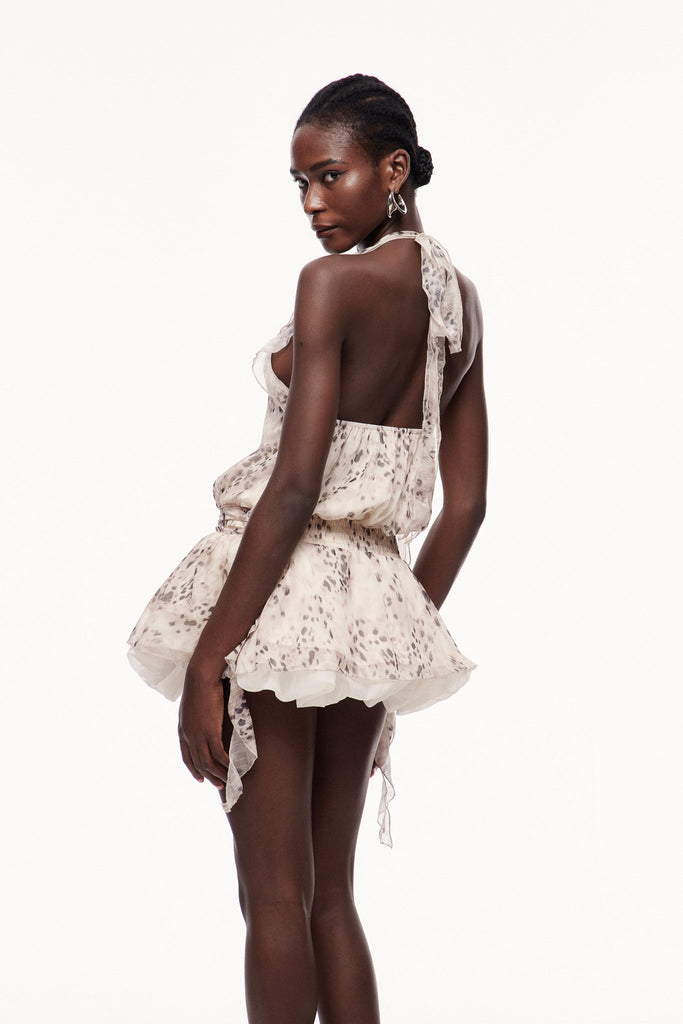 Beyza Leopard Halter Neck Ruch Mini Dress - Stylish beautiful dress for special occasions | Buy Online