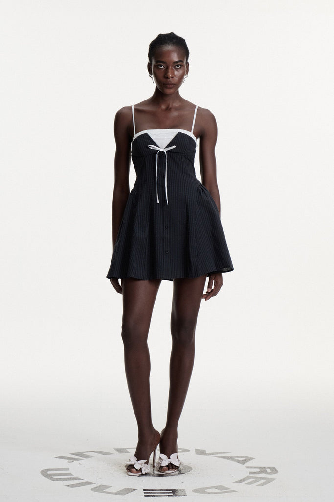 Shop  black dress - Perfect for special occasions | Bhaskara Stripe Lace Spaghetti Mini Dress In Black