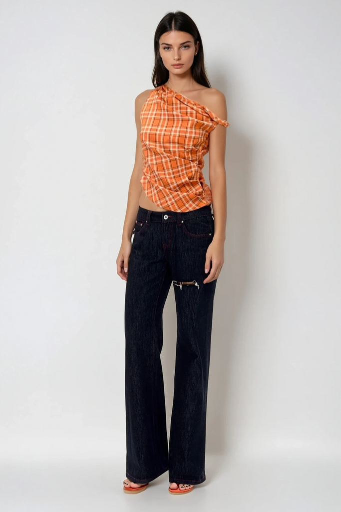 Shop  orange dress - Perfect for special occasions | Bianca Grid One Shouder Ruch Top In Orange