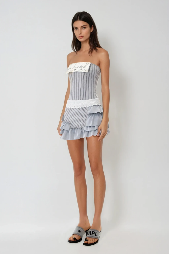 Bibek Stripe Ruffle Asymmetric Mini Dress - Stylish beautiful dress for special occasions | Buy Online