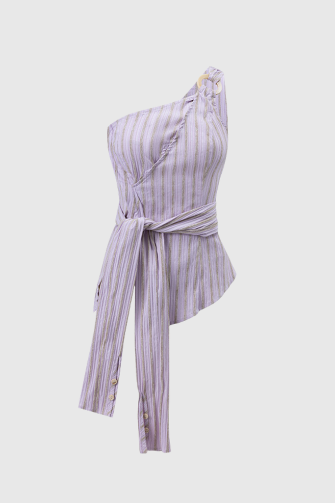 Bibigul Stripe One Shouder Lace Up Top - Stylish beautiful dress for special occasions | Buy Online