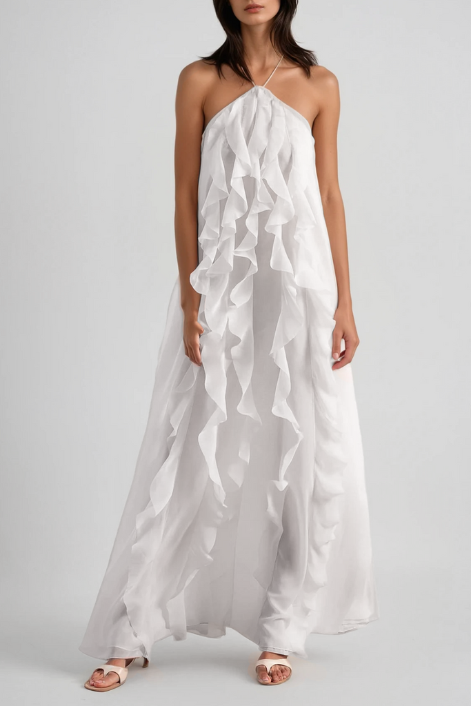 Bice Ruffle Mesh Backless Maxi Dress - Stylish beautiful dress for special occasions | Buy Online