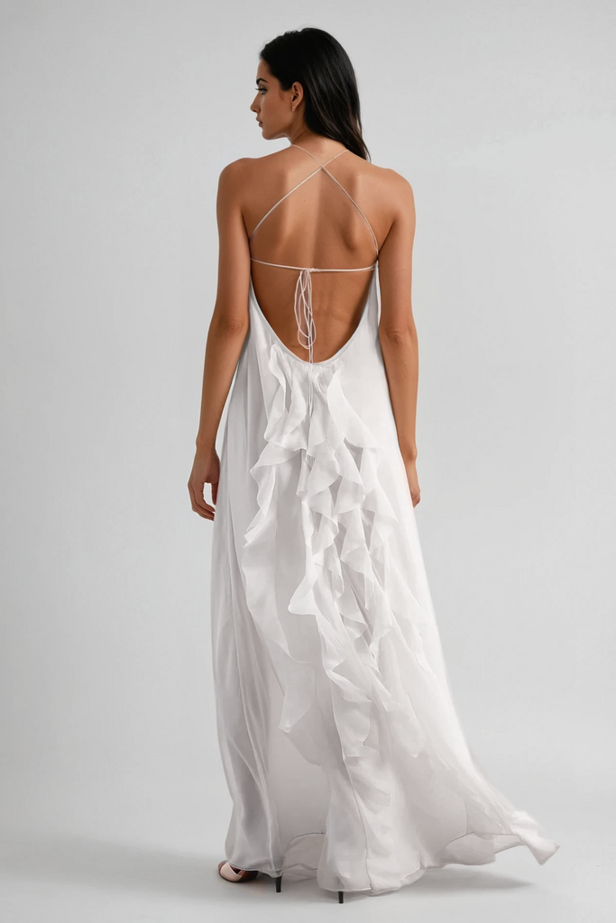 Stylish beautiful dress | Bice Ruffle Mesh Backless Maxi Dress - Ideal for special occasions