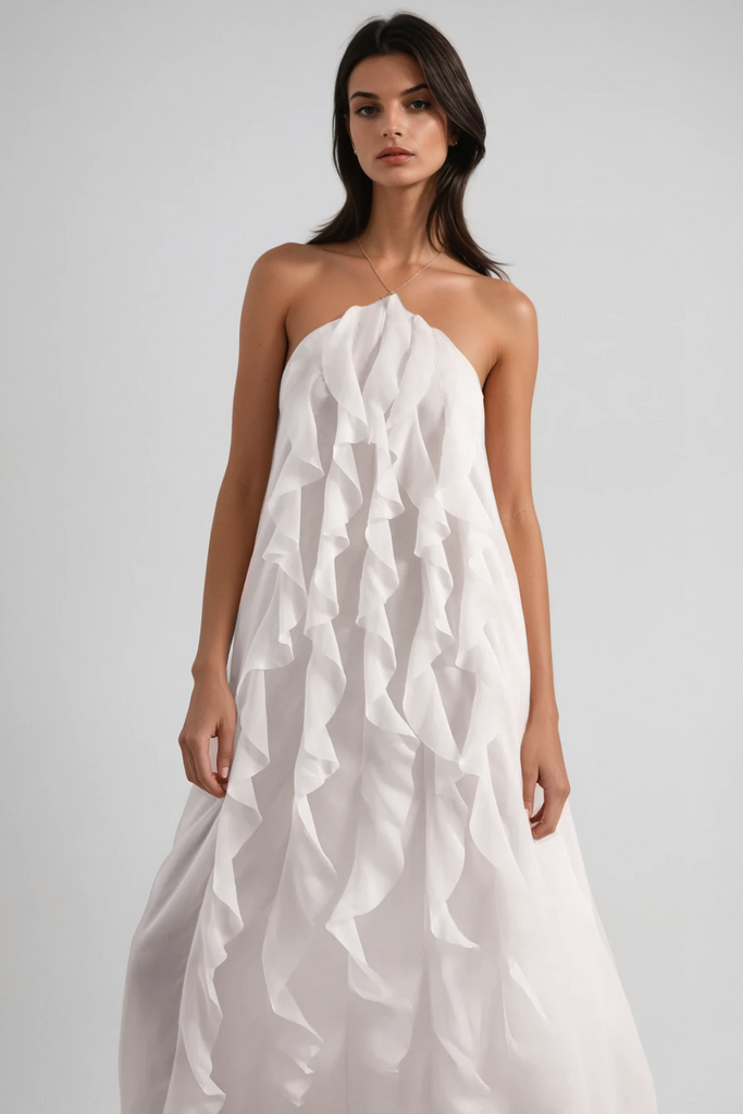 Shop  beautiful dress - Perfect for special occasions | Bice Ruffle Mesh Backless Maxi Dress