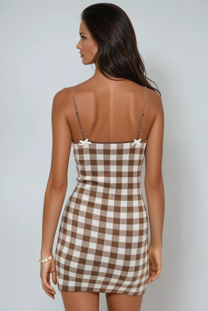 Biddy Grid Spaghetti Bodycon Mini Dress - Stylish beautiful dress for special occasions | Buy Online