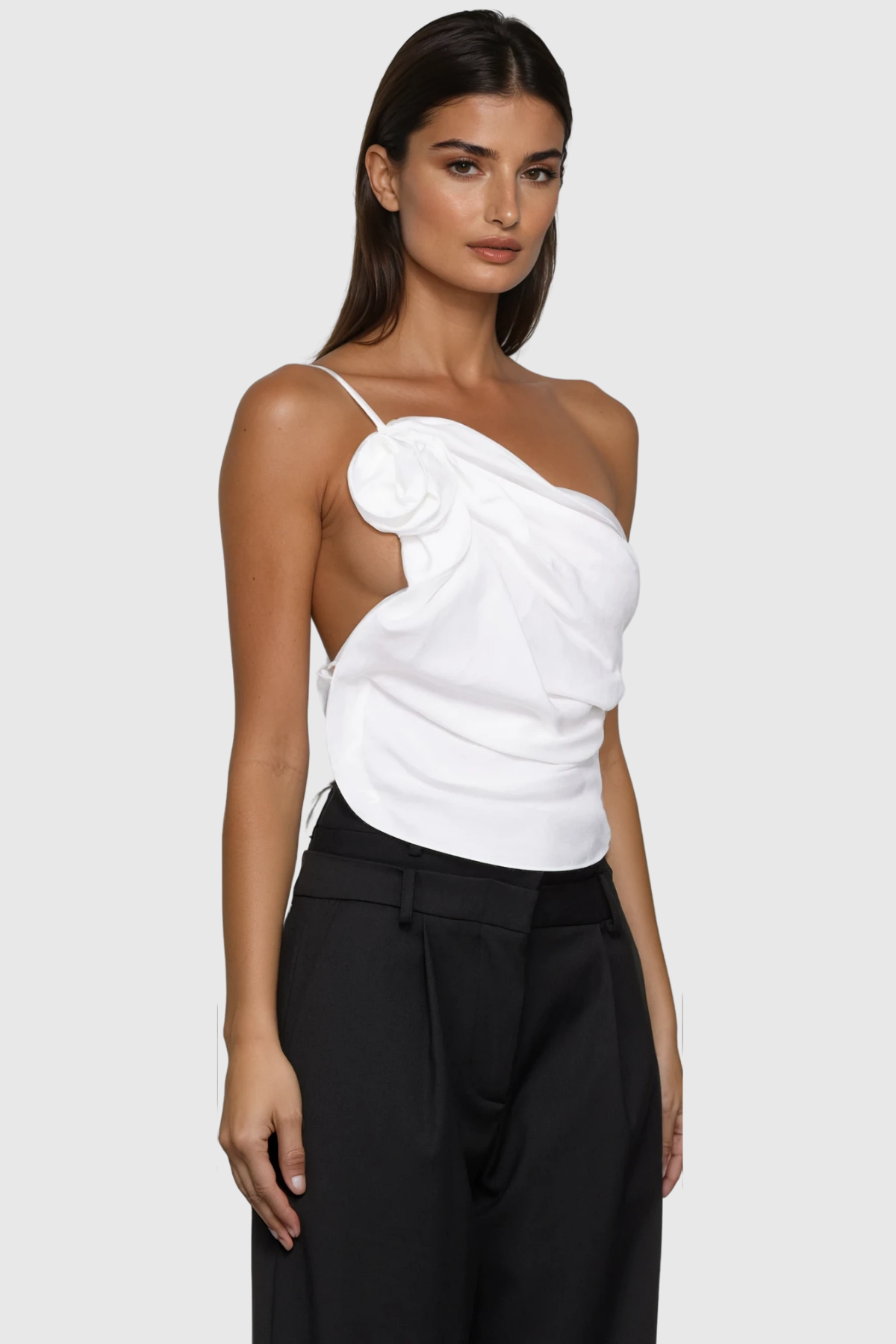 Bidziil Flower One Shouder Top In White